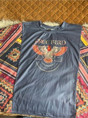 Boho Freebird Charcoal Tee with Red and Orange Eagle Graphic